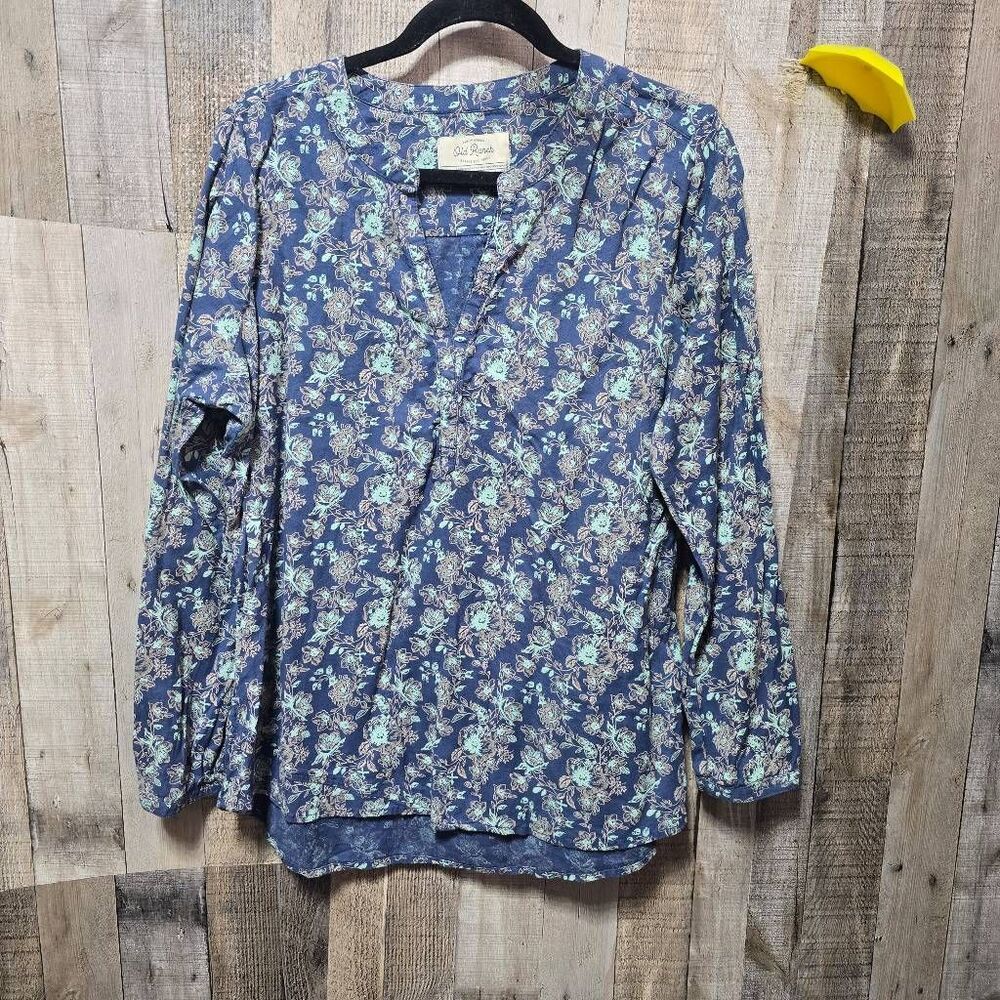 Old Ranch Blue Western Floral Geometric Tunic Large Cowgirl Rodeo Boho Office